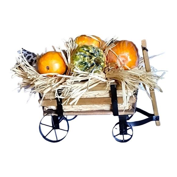 VINTAGE Wood & Metal LARGE WAGON True HAY PUMPKINS & GOURD Fall - Picture 10 of 10